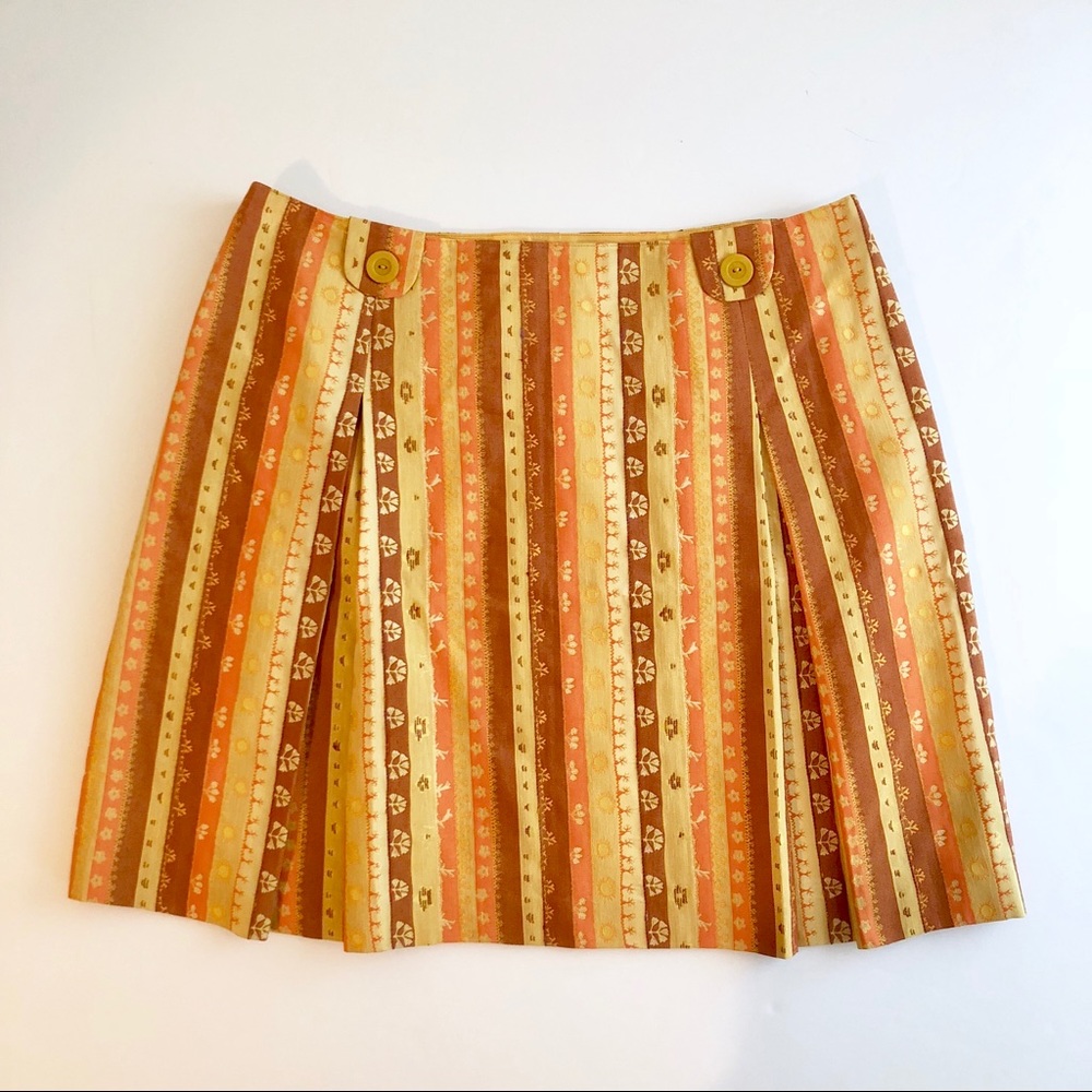 Anni Kuan brocade button front box pleated skirt